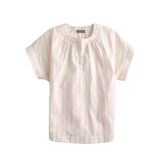 J. Crew Point Sur Pink & Cream Striped Swiss Dot Top Small - Picture 1 of 6